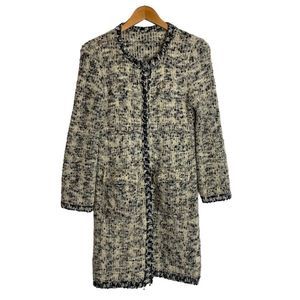 Black, cream, gray duster cardigan sweater